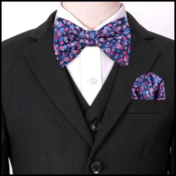 Amazon.com: Bow Ties for Men Floral Pre-tied Bowtie and  Pre-tied Floral Bow Tie Set with Pocket Square Elegant Formal Wedding Party
